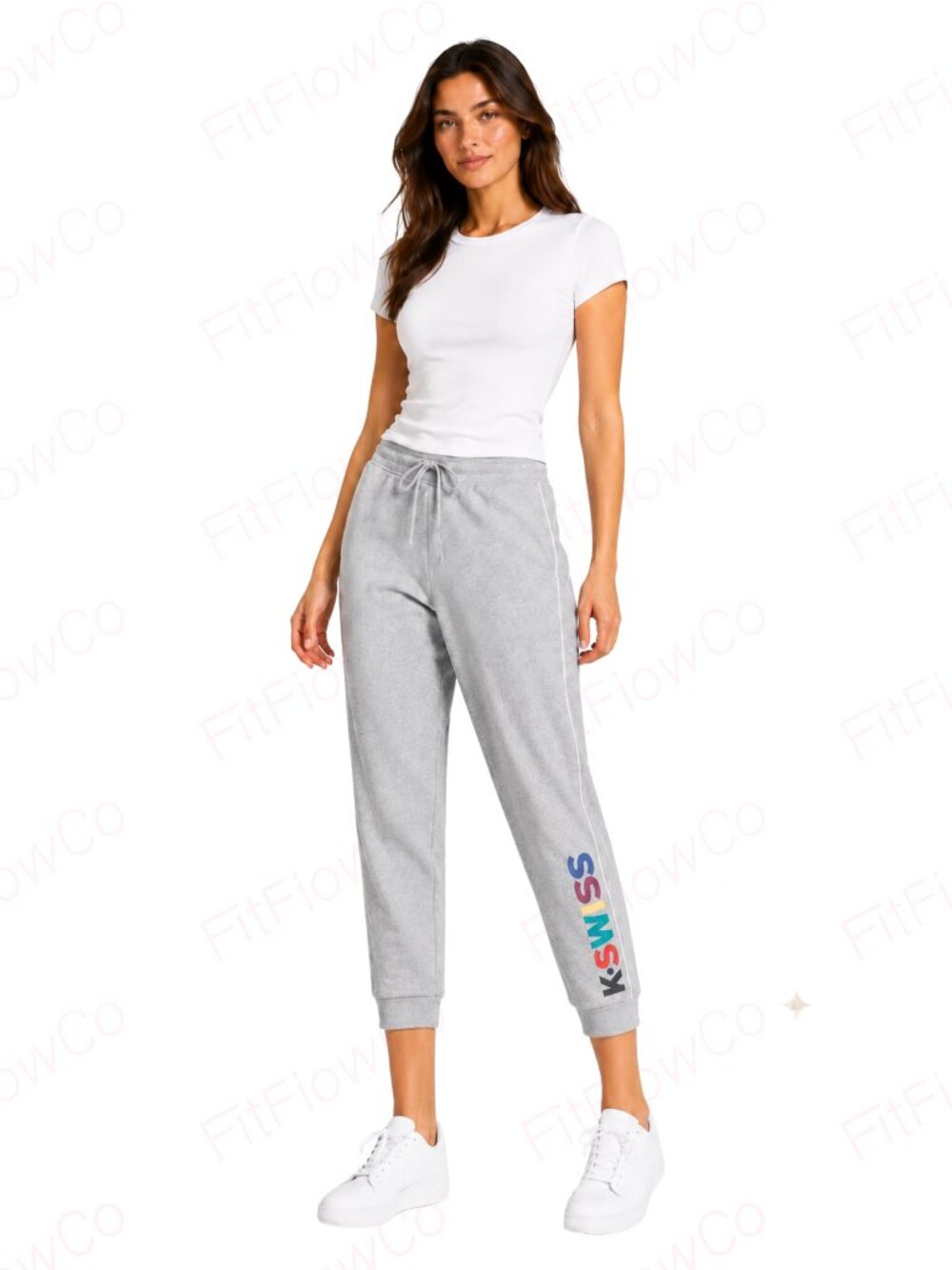 K-Swiss Women’s Cropped Jogger Sweatpants Gray Multicolor Logo Size M